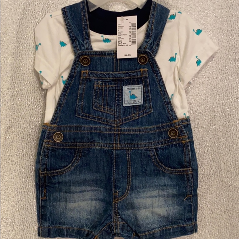 Children’s Place jean bibs and dinosaurs shirt NWT